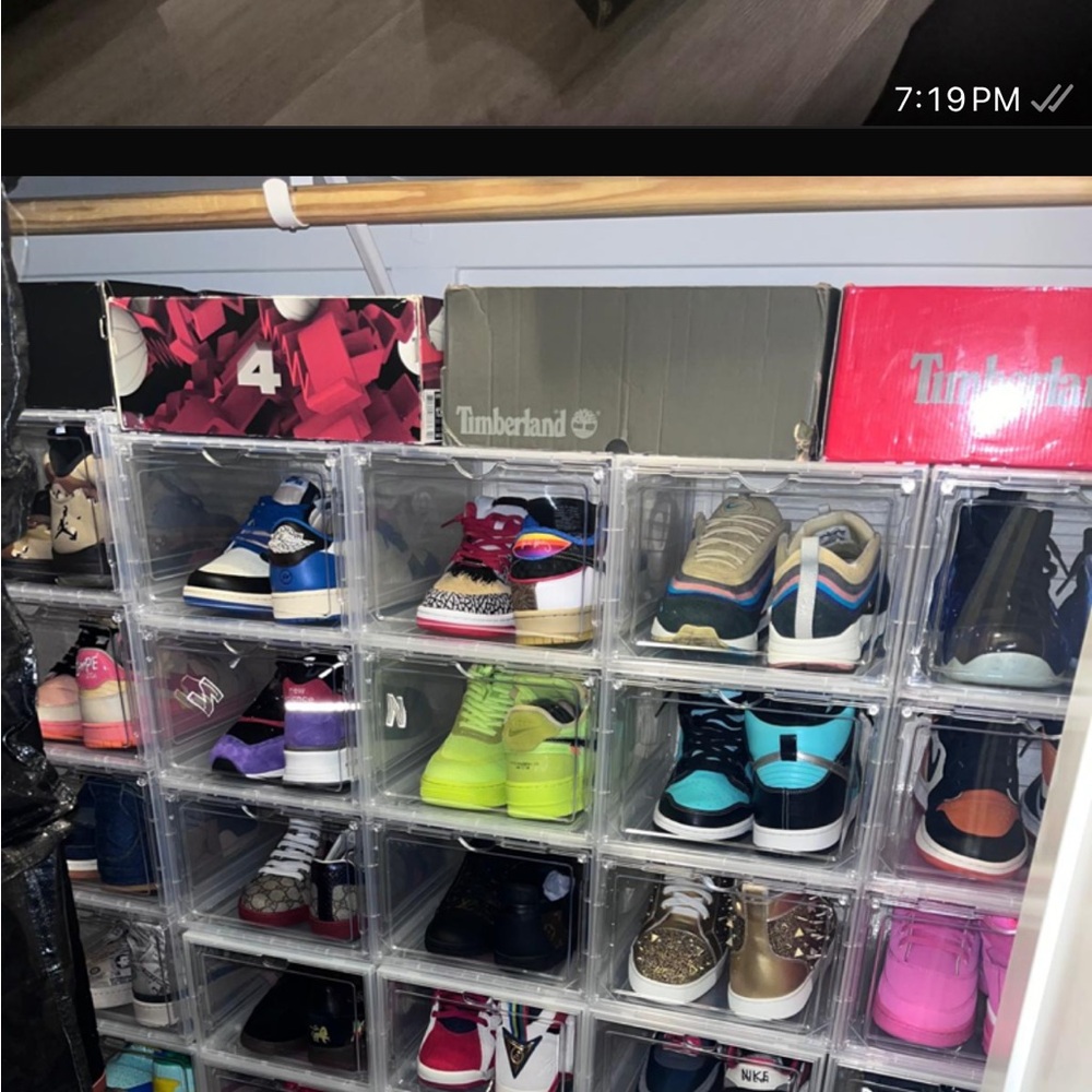 Timberland Shoe Display with Red and Gray Boxes